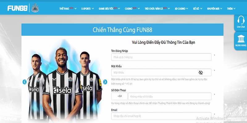 Cách đăng ký tài khoản và tham gia cá cược tại FUN88